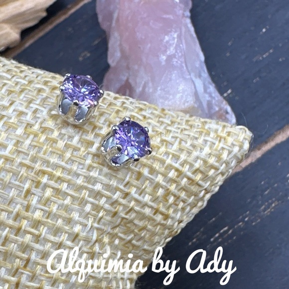 Alquimia Jewelry - TINY PURPLE TOPAZ DIAMOND EARRINGS